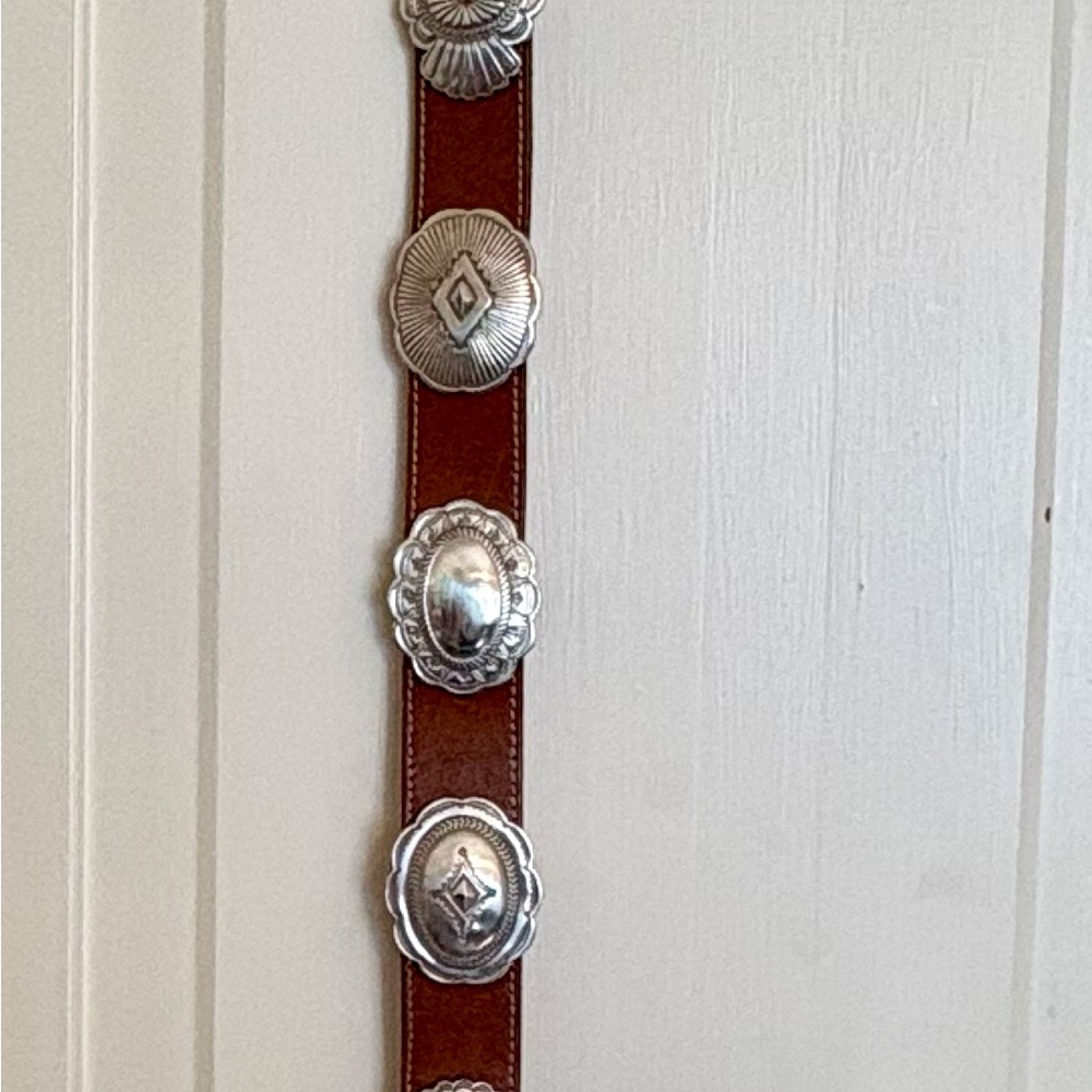 Brown Leather Belt with Silver Conchos